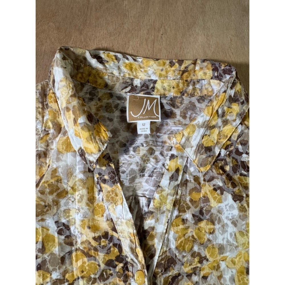 JM Collection Women Size‎ 12 Floral Long Sleeve Button-Up Shirt Yellow Brown - Picture 2 of 8